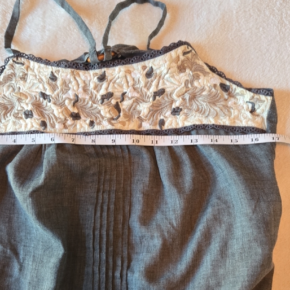 Papaya M/L Y2K Gray Balloon Cami Babydoll Embroidery Spaghetti Strap Wooden Ring - Picture 13 of 13